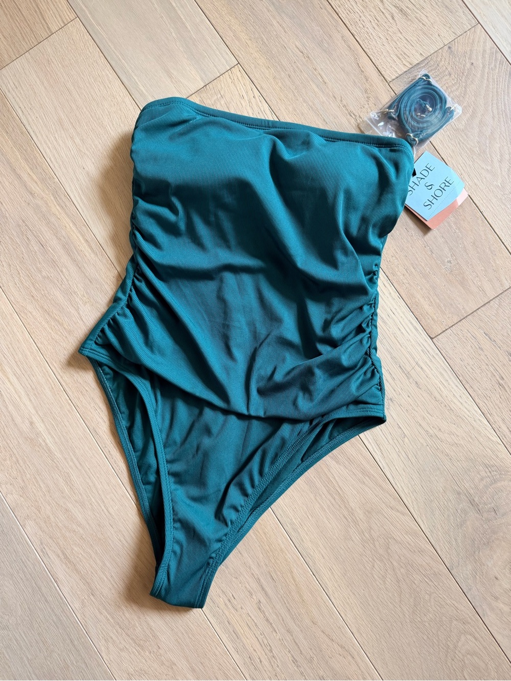 Shade & Shore Teal Strapless Ruched One-Piece Swimsuit